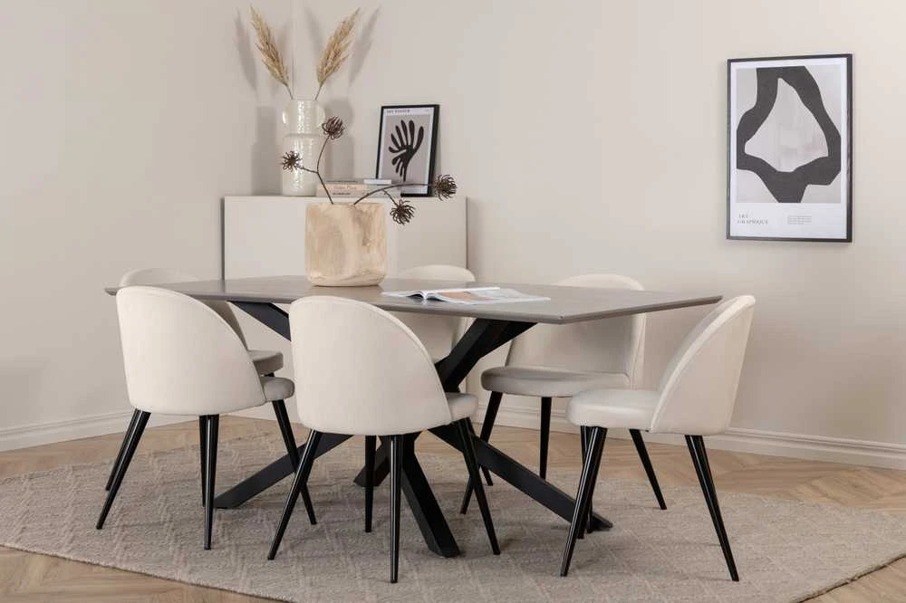 Venture Design Valgomojo stalas, Piazza, 76x180x90 cm, Pilka/Juoda, Valgomasis kėdė, Veltinas, 57x76.5x50 cm, Bežinis/Juodas