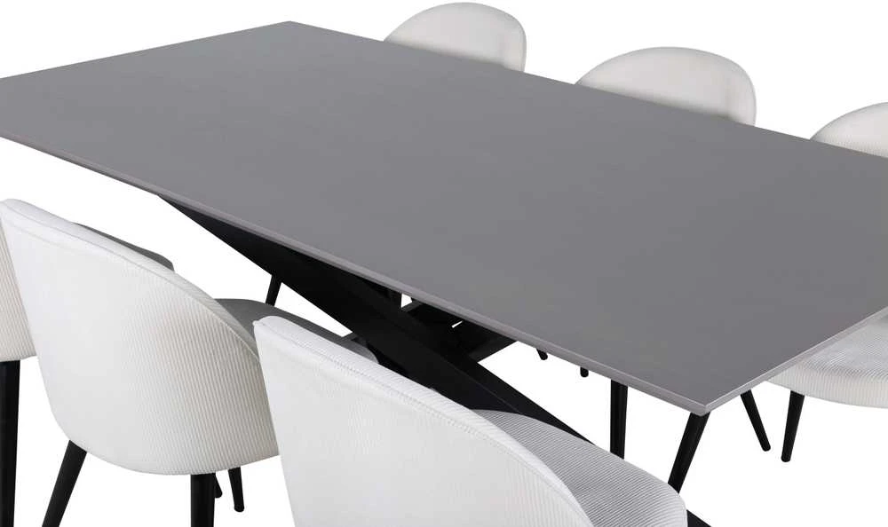 Venture Design Valgomojo stalas, Piazza, 76x180x90 cm, Pilka/Juoda, Valgomasis kėdė, Veltinas, 57x76.5x50 cm, Bežinis/Juodas