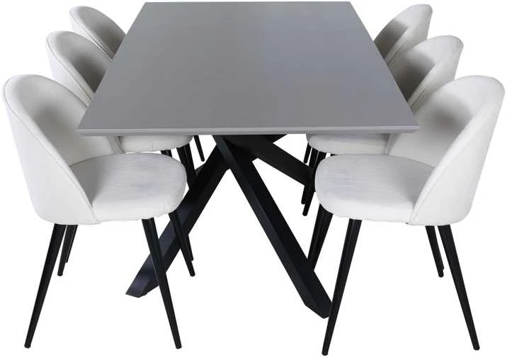 Venture Design Valgomojo stalas, Piazza, 76x180x90 cm, Pilka/Juoda, Valgomasis kėdė, Veltinas, 57x76.5x50 cm, Bežinis/Juodas