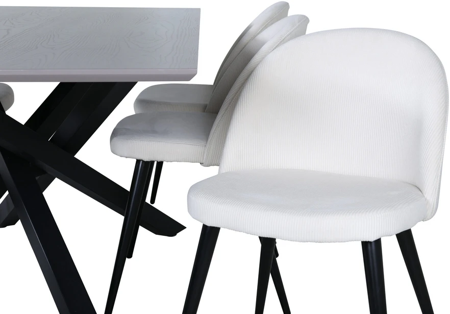 Venture Design Valgomojo stalas, Piazza, 76x180x90 cm, Pilka/Juoda, Valgomasis kėdė, Veltinas, 57x76.5x50 cm, Bėžinis/Juodas