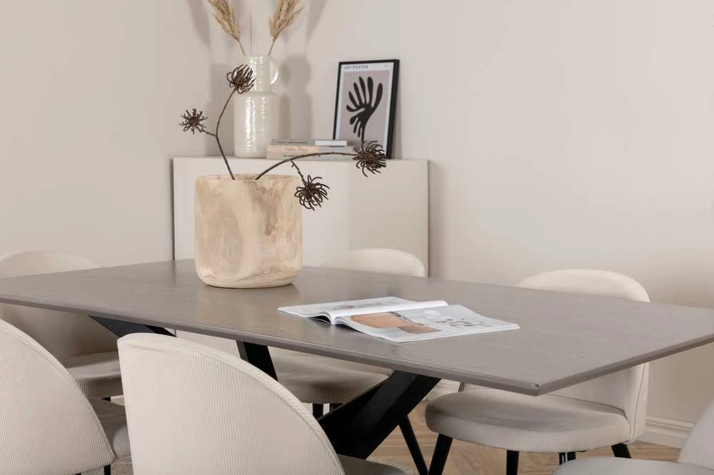 Venture Design Valgomojo stalas, Piazza, 76x180x90 cm, Pilka/Juoda, Valgomasis kėdė, Veltinas, 57x76.5x50 cm, Bežinis/Juodas