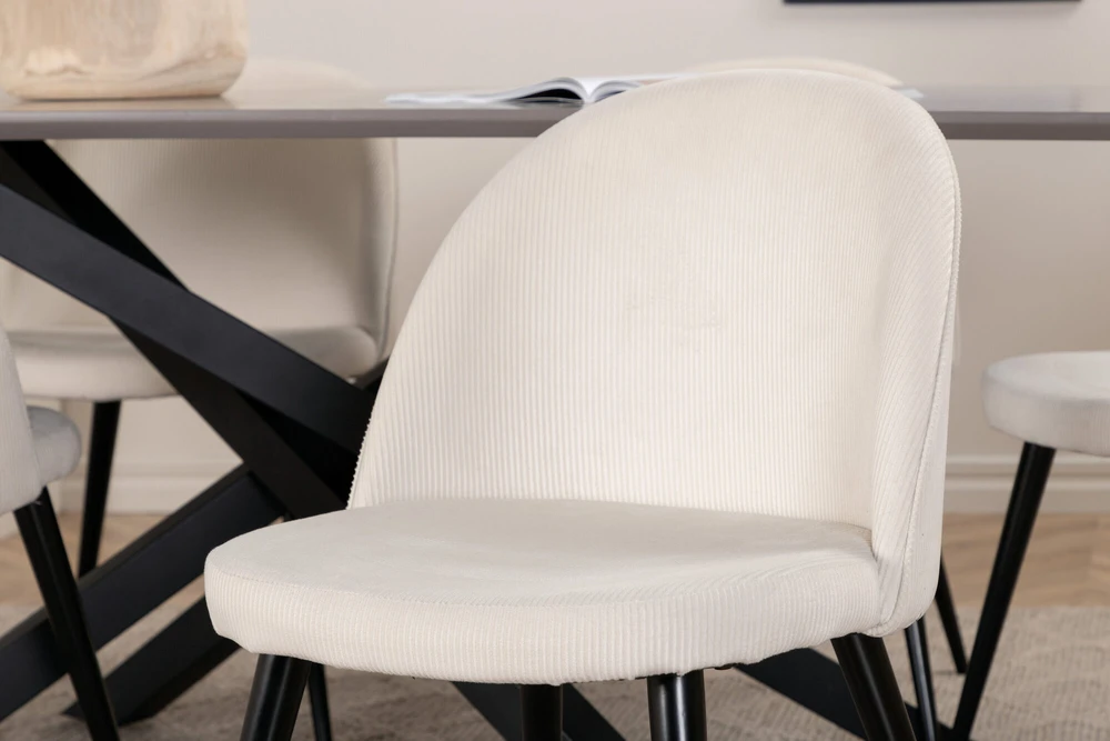 Venture Design Valgomojo stalas, Piazza, 76x180x90 cm, Pilka/Juoda, Valgomasis kėdė, Veltinas, 57x76.5x50 cm, Bėžinis/Juodas