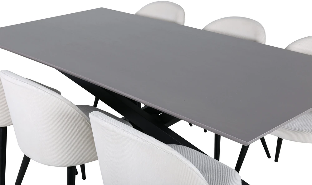 Venture Design Valgomojo stalas, Piazza, 76x180x90 cm, Pilka/Juoda, Valgomasis kėdė, Veltinas, 57x76.5x50 cm, Bėžinis/Juodas