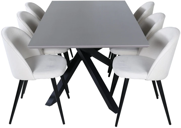 Venture Design Valgomojo stalas, Piazza, 76x180x90 cm, Pilka/Juoda, Valgomasis kėdė, Veltinas, 57x76.5x50 cm, Bėžinis/Juodas
