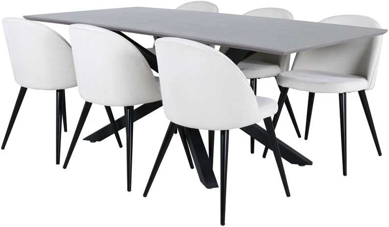Venture Design Valgomojo stalas, Piazza, 76x180x90 cm, Pilka/Juoda, Valgomasis kėdė, Veltinas, 57x76.5x50 cm, Bežinis/Juodas