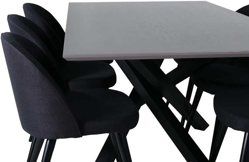 Venture Design Valgomojo stalas, Piazza, 190x90 cm, Juodas Pilkas Furnyras, Valgomasis kėdė, Velvetas, 76.5x50x57 cm, Juoda