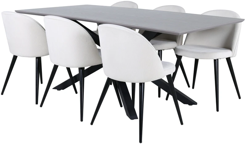 Venture Design Valgomojo stalas, Piazza, 76x180x90 cm, Pilka/Juoda, Valgomasis kėdė, Veltinas, 57x76.5x50 cm, Bėžinis/Juodas