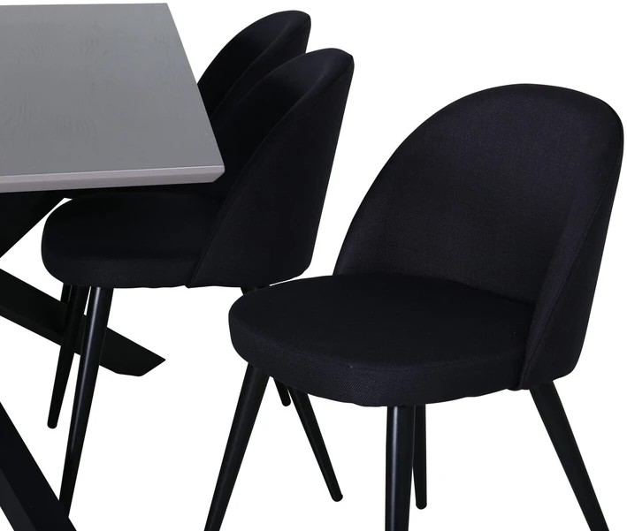 Venture Design Valgomojo stalas, Piazza, 190x90 cm, Juodas Pilkas Furnyras, Valgomasis kėdė, Velvetas, 76.5x50x57 cm, Juoda