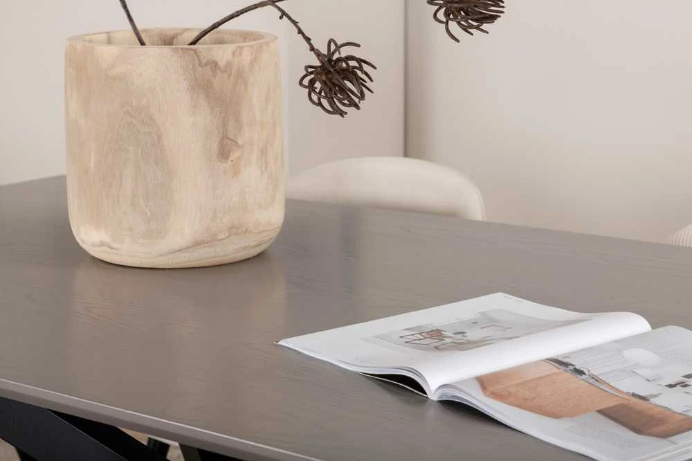 Venture Design Valgomojo stalas, Piazza, 76x180x90 cm, Pilka/Juoda, Valgomasis kėdė, Veltinas, 57x76.5x50 cm, Bežinis/Juodas