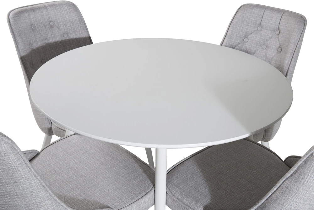 Venture Design Valgomojo stalas, Plaza, 100 cm, Balta+Valgomojo kėdė, Velvet Deluxe, 66x88.5x50 cm, Šviesiai pilka