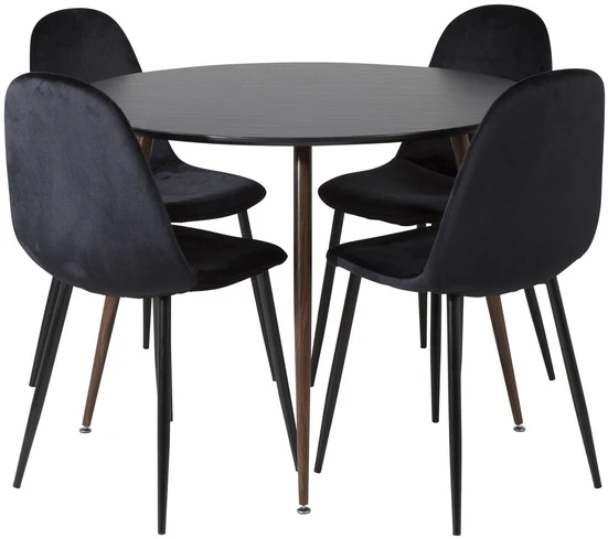 Venture Design Valgomojo stalas, Plaza, 100 cm, Juoda/Riešutas, Valgomasis kėdė, Polar, 53,3x88x42,5 cm, Juoda aksomas