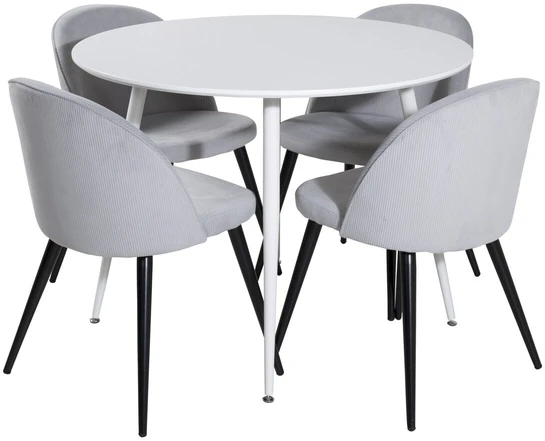 Venture Design Valgomojo stalas, Plaza, 100 cm, Balta+Valgomojo kėdė, Velvetas, 57x76.5x50 cm, Šviesiai pilka