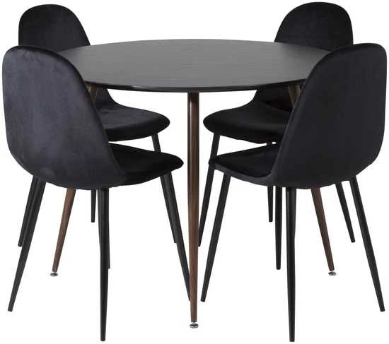 Venture Design Valgomojo stalas, Plaza, 100 cm, Juoda/Riešutas, Valgomasis kėdė, Polar, 53,3x88x42,5 cm, Juoda aksomas