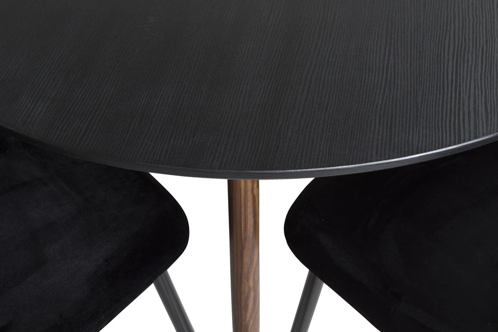 Venture Design Valgomojo stalas, Plaza, 100 cm, Juoda/Riešutas, Valgomasis kėdė, Polar, 53,3x88x42,5 cm, Juoda aksomas