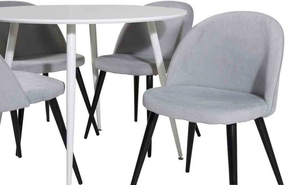 Venture Design Valgomojo stalas, Plaza, 100 cm, Balta+Valgomojo kėdė, Velvetas, 57x76.5x50 cm, Šviesiai pilka