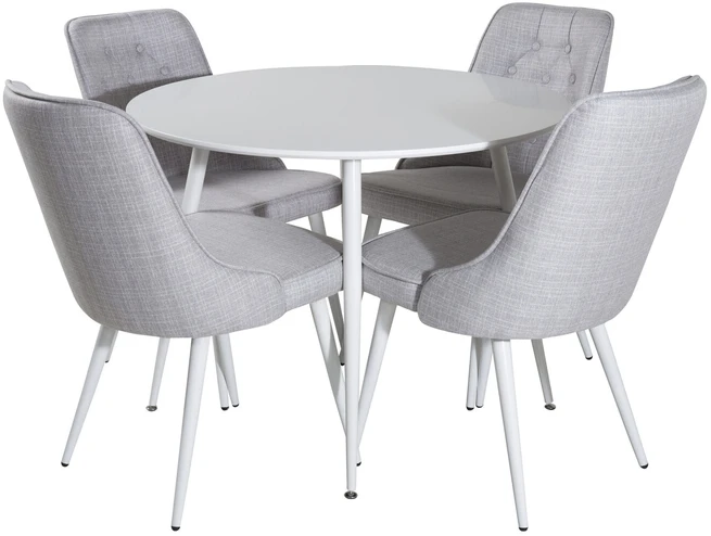 Venture Design Valgomojo stalas, Plaza, 100 cm, Balta+Valgomojo kėdė, Velvet Deluxe, 66x88.5x50 cm, Šviesiai pilka