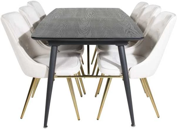 Venture Design Valgomojo stalas su kėdėmis, auksinis pratęsimas ir aksomo audinio prabanga, 180x85 cm ir 88.5x50 cm, bežinis ir juodas