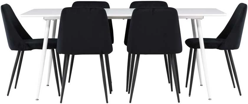 Venture Design Valgomojo stalo ir kėdžių komplektas Silar valgomojo stalas ir naktinė valgomojo kėdė 180x90 cm juoda ir balta