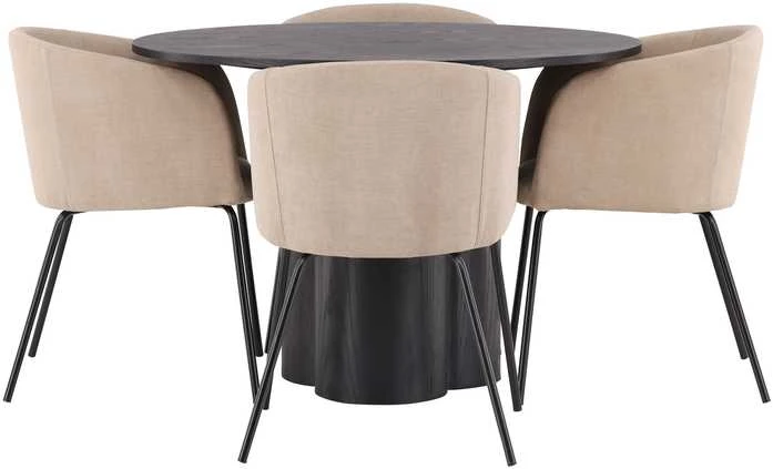 Venture Design Valgomojo stalo ir kėdžių komplektas Olivia valgomojo stalas ir Berit kėdė 110 cm juoda smėlio spalvos audinys