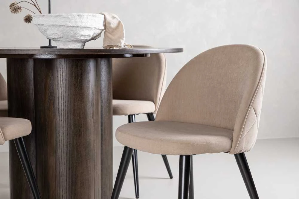 Venture Design Valgomojo stalo ir kėdžių komplektas Olivia, mocca ir smėlio spalvos audinys, MDF