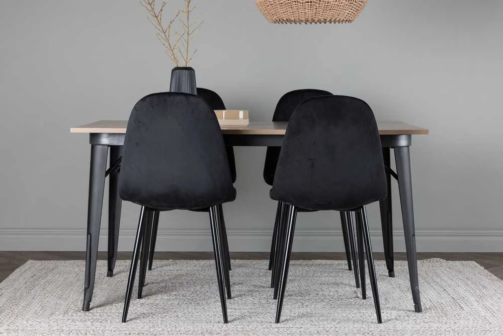 Venture Design Valgomojo stalo ir kėdžių komplektas Tempe valgomojo stalas ir Polar valgomojo kėdė 140x80 cm juoda
