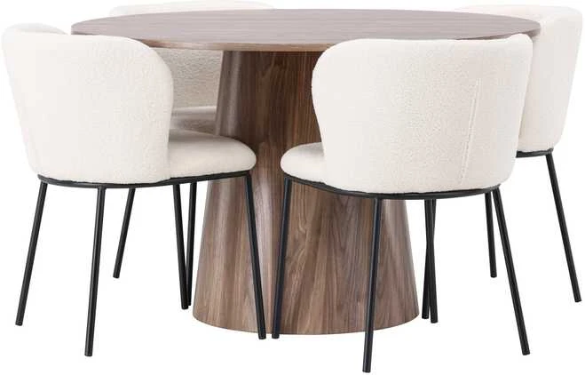 Venture Design Valgomojo stalo ir kėdžių komplektas Lanzo ir Edina 120 cm juodos ir baltos spalvos MDF audinys