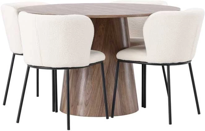 Venture Design Valgomojo stalo ir kėdžių komplektas Lanzo ir Edina 120 cm juodos ir baltos spalvos MDF audinys