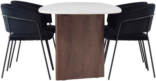 Venture Design Valgomojo stalo ir kėdžių komplektas Grönvik valgomojo stalas ir Selma valgomojo kėdė 180x75 cm juodas MDF