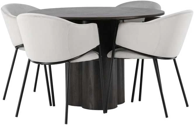 Venture Design Valgomojo stalo ir kėdžių komplektas Olivia valgomojo stalas ir Evelina valgomojo kėdė 110 cm rudos ir šviesiai pilkos faneros bei aksomo