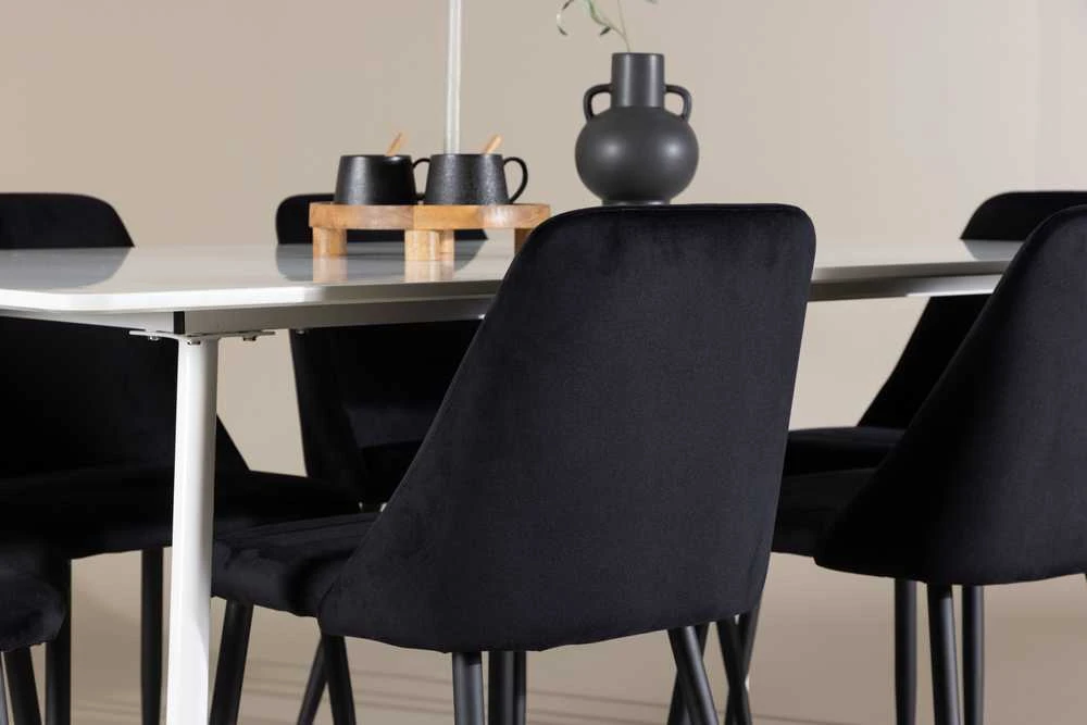 Venture Design Valgomojo stalo ir kėdžių komplektas Silar valgomojo stalas ir naktinė valgomojo kėdė 180x90 cm juoda ir balta