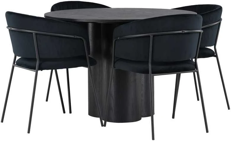 Venture Design Valgomojo stalo ir kėdžių komplektas Olivia ir Selma 110 cm Juodas faneruotė Aksomas