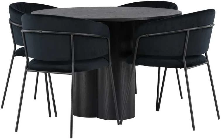 Venture Design Valgomojo stalo ir kėdžių komplektas Olivia ir Selma 110 cm Juodas faneruotė Aksomas