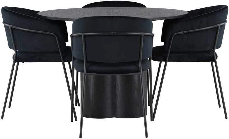 Venture Design Valgomojo stalo ir kėdžių komplektas Olivia ir Selma 110 cm Juodas faneruotė Aksomas