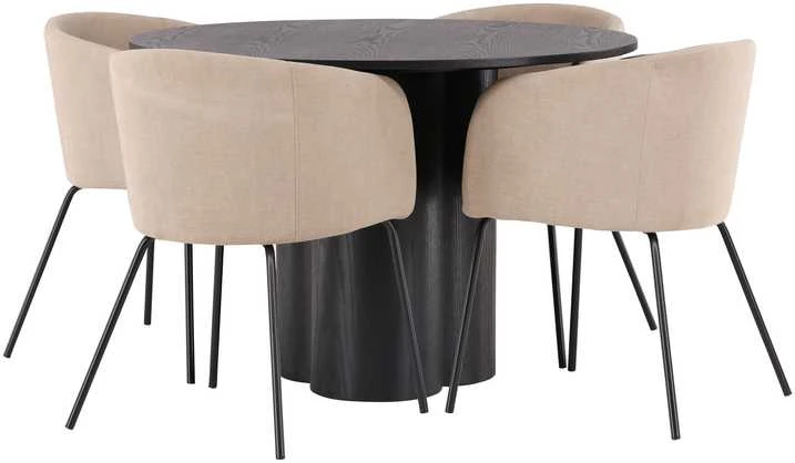 Venture Design Valgomojo stalo ir kėdžių komplektas Olivia valgomojo stalas ir Berit kėdė 110 cm juoda smėlio spalvos audinys