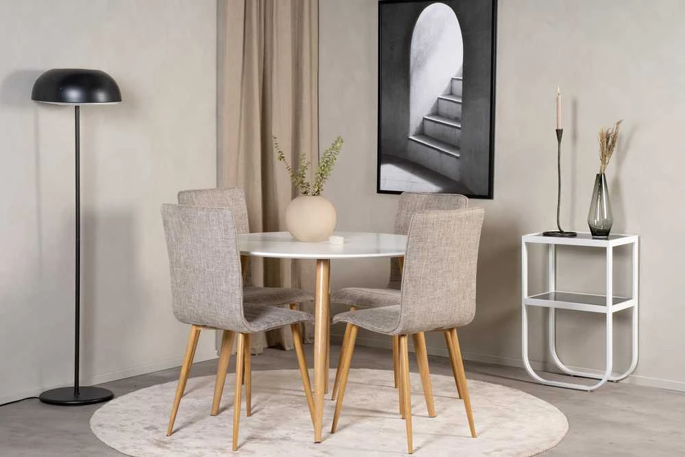 Venture Design Valgomojo stalo ir kėdžių komplektas 100x75 cm ąžuolo imitacija balta šviesiai pilka