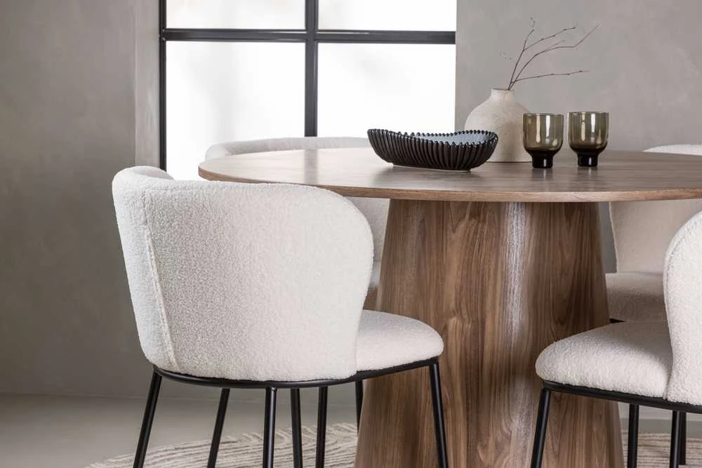 Venture Design Valgomojo stalo ir kėdžių komplektas Lanzo ir Edina 120 cm juodos ir baltos spalvos MDF audinys