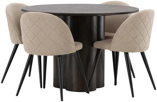 Venture Design Valgomojo stalo ir kėdžių komplektas Olivia, mocca ir smėlio spalvos audinys, MDF