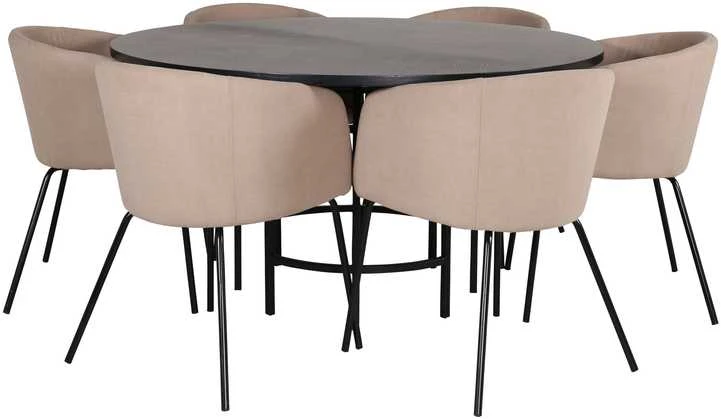 Venture Design Valgomojo stalo ir kėdžių komplektas Kopenhaga 140x74 cm Juodos spalvos audinys