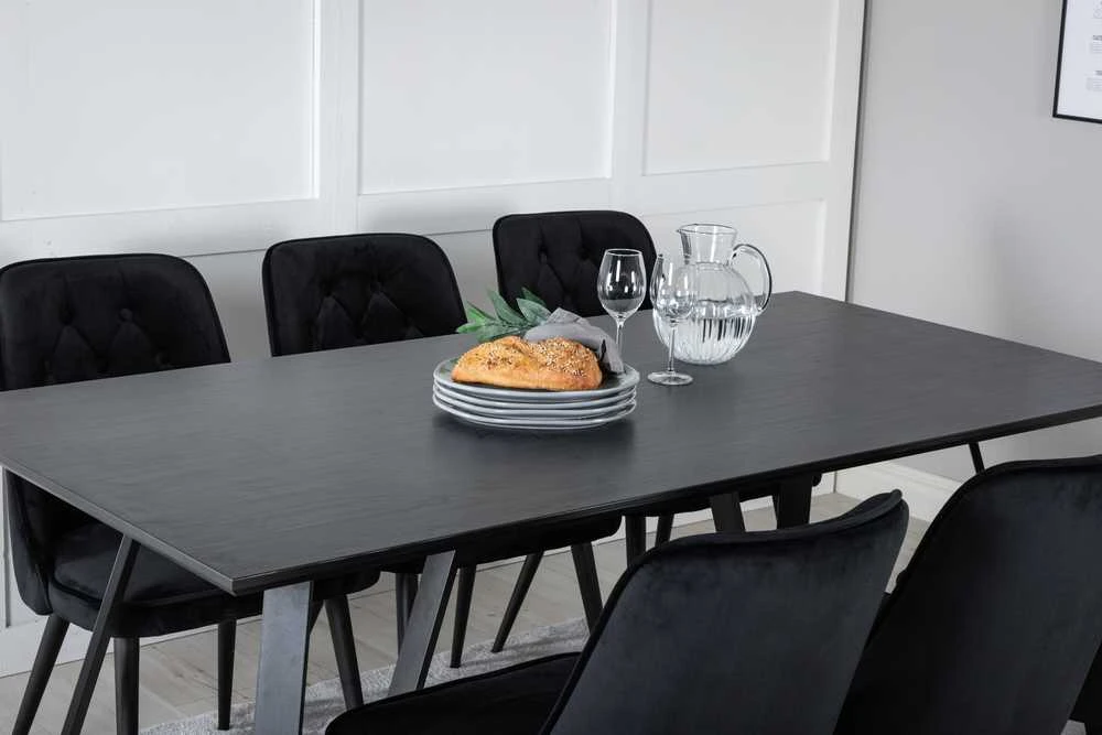 Venture Design Valgomojo stalo ir kėdžių komplektas Marina juodas