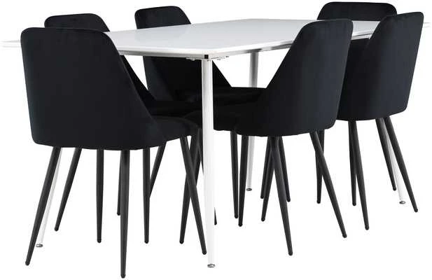 Venture Design Valgomojo stalo ir kėdžių komplektas Silar valgomojo stalas ir naktinė valgomojo kėdė 180x90 cm juoda ir balta