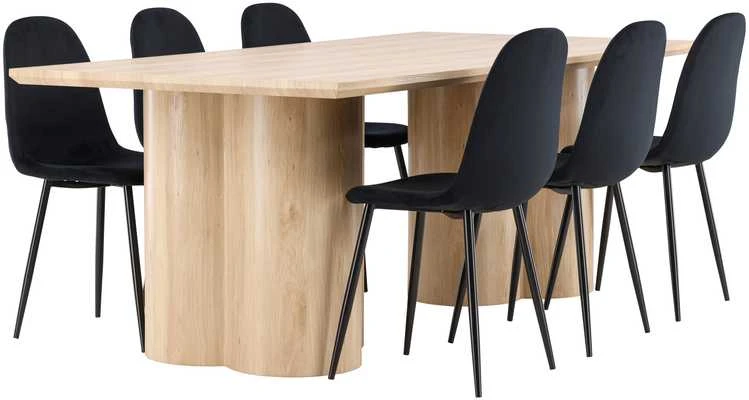 Venture Design Valgomojo stalo ir kėdžių komplektas Olivia valgomojo stalas su Polar valgomojo kėde 210x100 cm balta metalas apmušalas