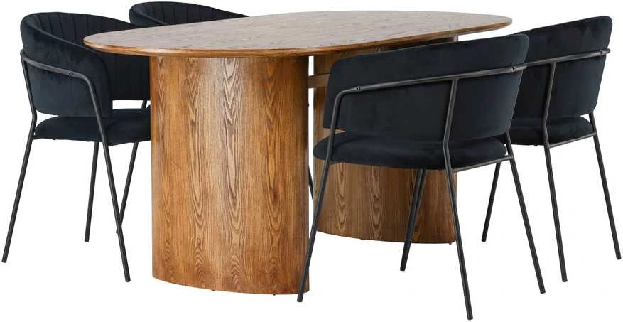 Venture Design Valgomojo stalo ir kėdžių komplektas Isolde ir Selma 140x75 cm juodas MDF aksomas