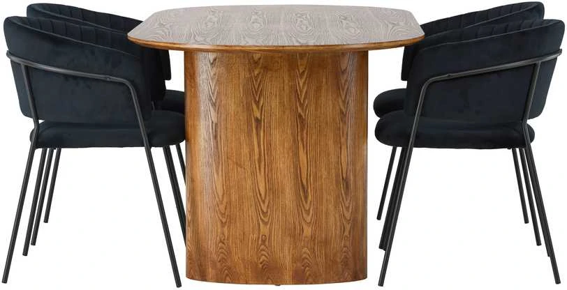 Venture Design Valgomojo stalo ir kėdžių komplektas Isolde ir Selma 140x75 cm juodas MDF aksomas