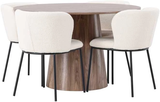 Venture Design Valgomojo stalo ir kėdžių komplektas Lanzo ir Edina 120 cm juodos ir baltos spalvos MDF audinys