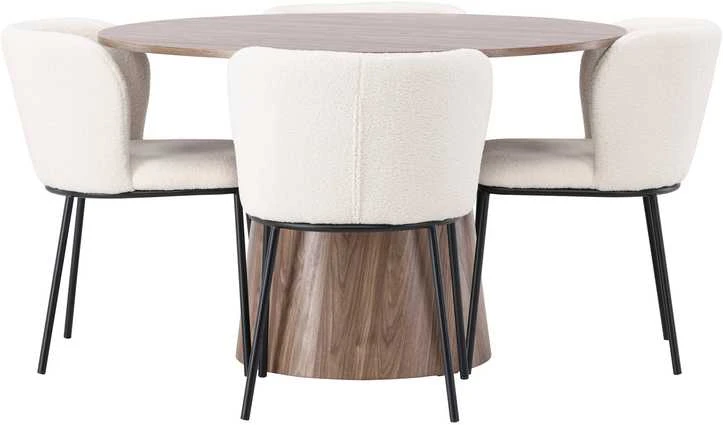 Venture Design Valgomojo stalo ir kėdžių komplektas Lanzo ir Edina 120 cm juodos ir baltos spalvos MDF audinys