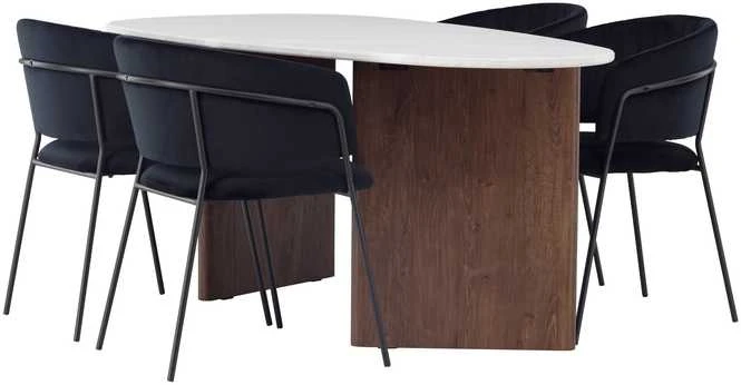 Venture Design Valgomojo stalo ir kėdžių komplektas Grönvik valgomojo stalas ir Selma valgomojo kėdė 180x75 cm juodas MDF
