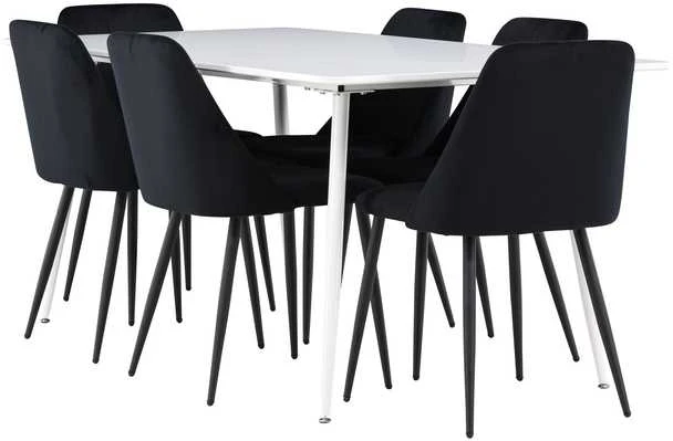 Venture Design Valgomojo stalo ir kėdžių komplektas Silar valgomojo stalas ir naktinė valgomojo kėdė 180x90 cm juoda ir balta