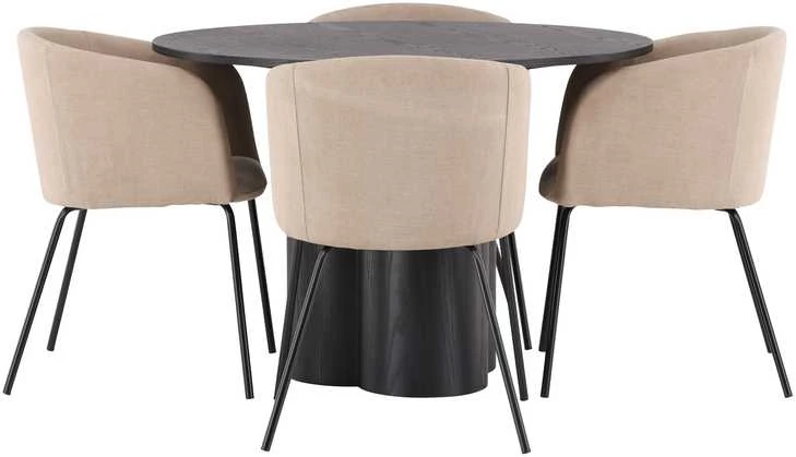 Venture Design Valgomojo stalo ir kėdžių komplektas Olivia valgomojo stalas ir Berit kėdė 110 cm juoda smėlio spalvos audinys