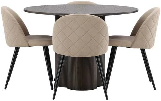 Venture Design Valgomojo stalo ir kėdžių komplektas Olivia, mocca ir smėlio spalvos audinys, MDF