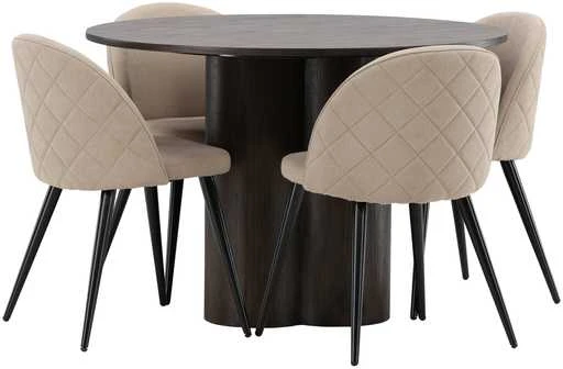 Venture Design Valgomojo stalo ir kėdžių komplektas Olivia, mocca ir smėlio spalvos audinys, MDF